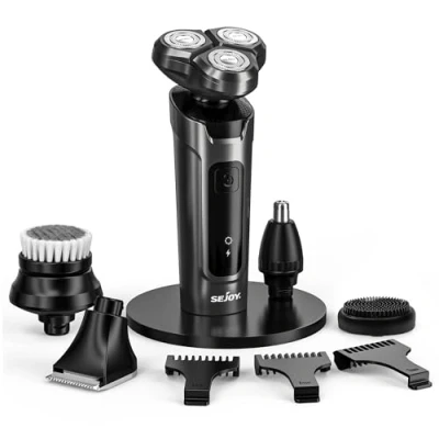 Image of Sejoy Shavers for Men Rechargeable, Electric Razors Cordless 5 in 1 Men, Mens Shaving IPX7 Waterproof Wet and Dry LCD Display, Grey