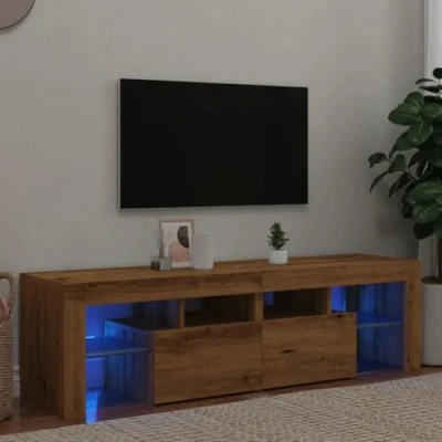 Image of vidaXL TV Cabinet with RGB LED Lights Artisan Oak, Engineered Wood, 140x36.5x40 cm, 2 Doors, 4 Shelves, Living Room Stand Unit