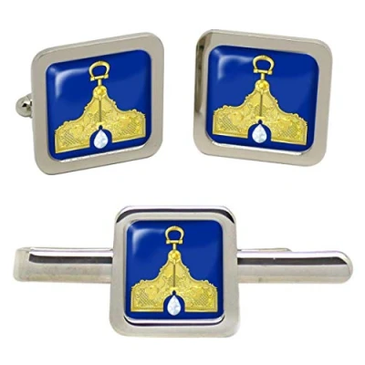 Image of Masonic Lodge Senior Warden Square Cufflinks and Tie Clip Set