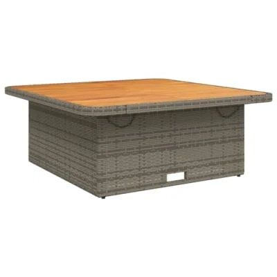 Image of vidaXL Garden Table in Grey Poly Rattan with Acacia Wood Top Versatile Outdoor Dining Furniture, Adjustable, Weather Resistant, 110x110 cm