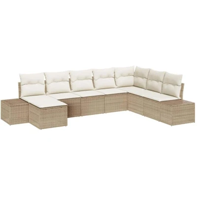 Image of vidaXL 8 Piece Garden Sofa Set with Cushions Beige Poly Rattan