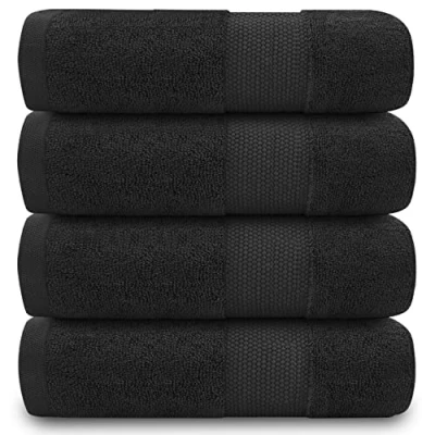 Image of GC GAVENO CAVAILIA Black Hand Towels 4Pack 50 x 85 Cm, Quick Drying &amp; Super Absorbent Towel Set 700 GSM Towel, 100% Egyptian Cotton For Bathroom, Spa Hotel Gym