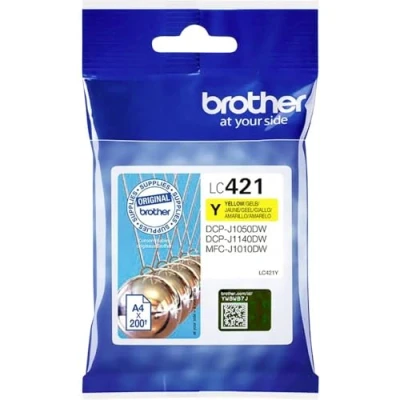 Image of Brother LC 421Y Inkjet Cartridge, Yellow, Single Pack, includes 1 x Genuine Supplies