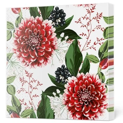 Image of Maki 3 Ply Flowery Tissue Paper Napkins Serviettes for Decoupage Lunch 33cm x Pack of 20 (Burgundy Dahlia Flowers)