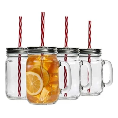 Image of 4x 450ml Mason Drinking Jar Glasses with Straws By Rink Drink