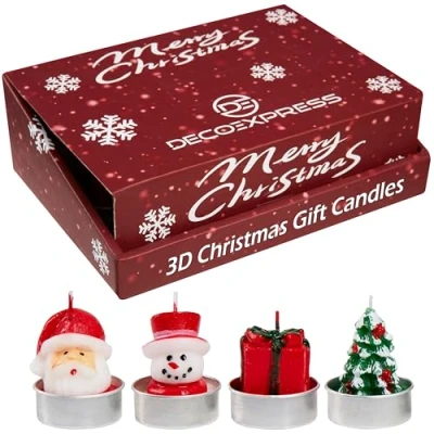 Image of DECO EXPRESS Christmas Tealight Candle Set, Multipack of 6, 12 or 15 with 2.5, 3 6 Hours Burning Time Festive Xmas Decor Unscented (Multi 3D Pack)