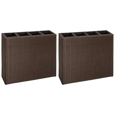 Image of vidaXL 2 pcs Garden Raised Beds with 8 Removable Pots Poly Rattan Brown