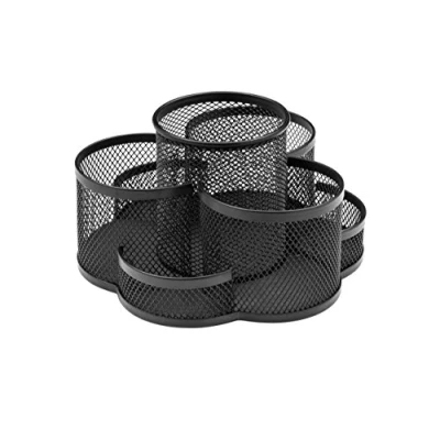 Image of OSCO Black Wiremesh Rotating Desk Organiser Pen Holder Stationery Tidy Makeup 7 Section H11 x W17.5 D17.5 cm