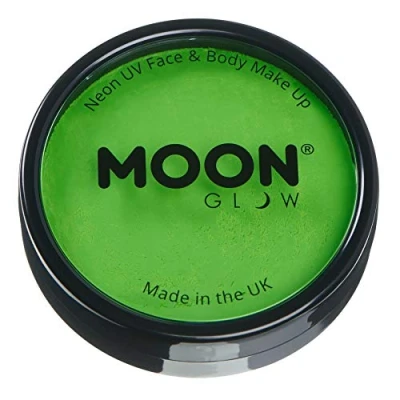 Image of Pro Intense Neon UV Face &amp; Body Paint Cake Pots by Moon Glow Green Professional Water Based Makeup for Adults, Kids 36g