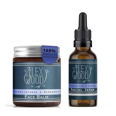Image of The Ilex Wood Frankincense and Bergamot Gift Set for both Men Women Face Cream Serum 100% Natural Handcrafted, Vegan, Moisturising, Anti Ageing, Cruelty &amp; Plastic Free, Palm Oil Free