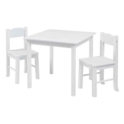 Image of Liberty House Toys Children&#039;s White Wooden Table &amp; 2 Chairs Set, Engineered Wood, 53.5cm H W x 60cm D