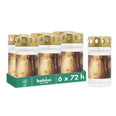Image of Bolsius Grave Light with Motif Stroll Set of 6 Burning Time 3 Days Funeral Candle &amp; Memorial Candles Clean Without Palm Oil, White