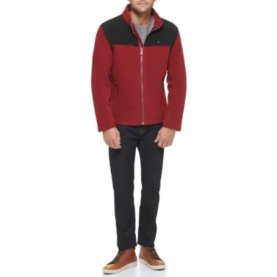 Image of Tommy Hilfiger Men&#039;s Polar Fleece Jacket, Black/Red, XL UK