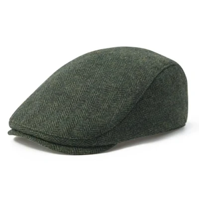 Image of FEINION Men Wool Blend Flat Cap Tweed Newsboy Ivy Hat, Herringbone Green, One size