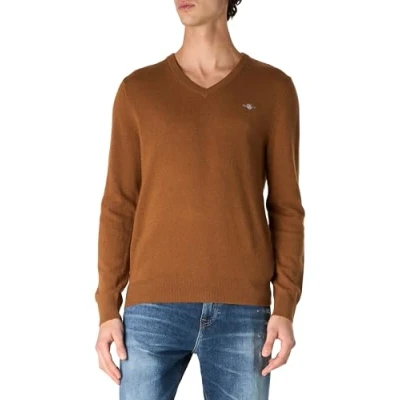 Image of Gant Pullover V Neck Wool Blend Camel Brown size XXL