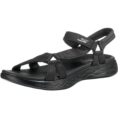 Image of Skechers Womens On the go 600 Brilliancy Ankle Strap Sandals, Black Textile Trim, 9 UK