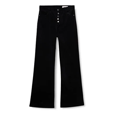 Image of s.Oliver Women&#039;s 2121489 Corduroy Trousers with Button Placket, Wide, Black, 14
