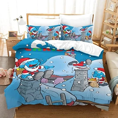 Image of CIFEAR Smurfs Duvet Cover Set Printed Bedding Quilt Soft Microfiber With Zipper Closure For Boys Girls Kids Double（200x200cm）