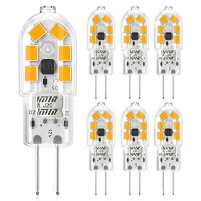 Image of Eco.Luma G4 led Bulb, 12V 2W Light Bulbs Warm White 3000K, Replacement for 20W Halogen Bulbs, No Flickering, Non Dimmable, Bi Pin Base Energy Saving Pack of 6