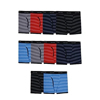 Image of Fruit of the Loom Boys&#039; Cotton Boxer Brief Underwear, Stripes Assorted (Pack 10), Medium