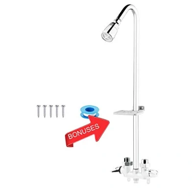 Image of Artiwell Outdoor Shower Fixture System, Base Utility Stainless Steel Faucet with Showerhead and Soap Dish, Polished Chrome