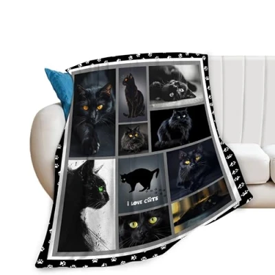 Image of Cat Blanket Soft Cozy Black Throw Gifts for Lovers Stuff Super Plush Warm Men Women Fleece Flannel Gift Blankets Kids Adults 50&quot;X40&quot;