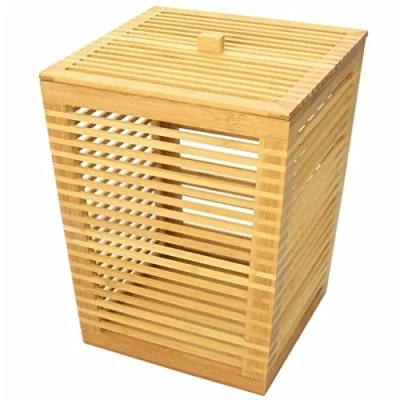 Image of Woodquail Waste Paper Bin Home Office Basket, Made of Natural Bamboo (Bin with Lid)