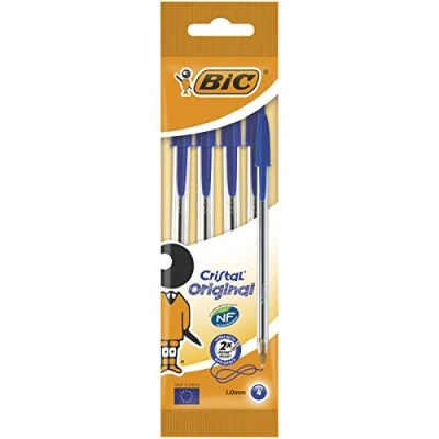 Image of Bic Cristal Original Ballpoint Pens with Medium Point (1.0 mm), Blue, Pack of 4