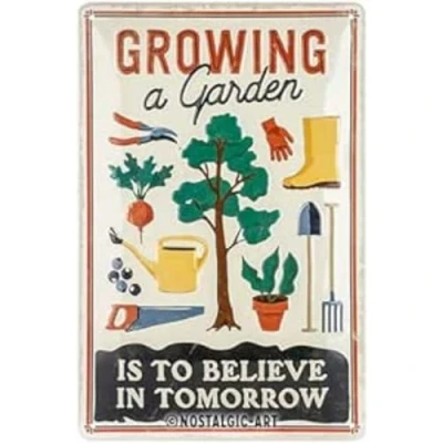 Image of Nostalgic Art Retro Tin Sign Growing Gift idea for hobby gardeners, Metal Plaque, 20 x 30 cm