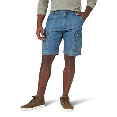 Image of Wrangler Authentics Men&#039;s Classic Cargo Stretch Short, Medium Tint Denim, 30