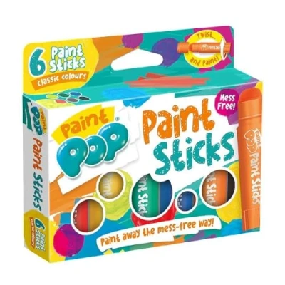 Image of Paint Pop Sticks For Kids 6 Pack Classic Assorted Colours Twist &amp; Paint, Mess Free, Fast Drying Action, Easy Clean Up, Vibrant Colours, Multi Surface