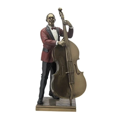 Image of US 13.25 Inch Double Bass Player Cold Cast Statue Figurine, Bronze Color