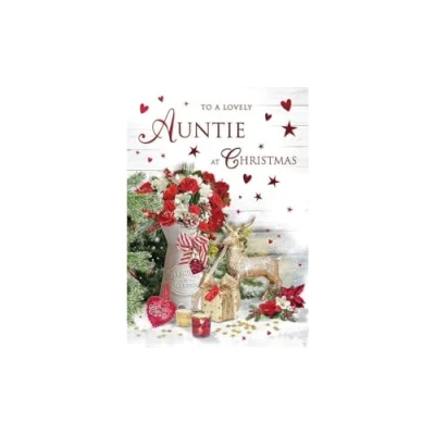 Image of Regal Publishing Traditional Christmas Card, Auntie, Flower jug 9 x 6 inches Piccadilly Greetings