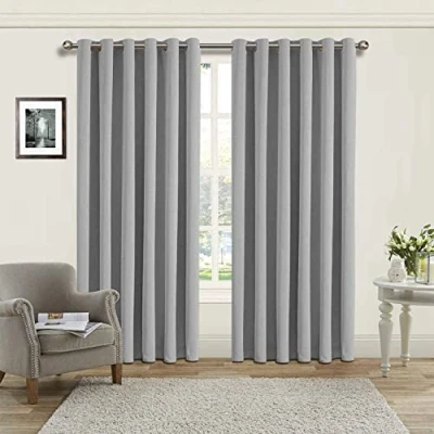 Image of AMEHA Blackout Curtains 66 x 72 inch Eyelet Light Grey for Living Room, Thermal Insulated Bedroom Curtain Drapes with Matching Tie Backs 2 Panel