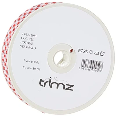 Image of Inastri 25/5/5 mm Cotton Bias Binding &#039;Gingham&#039;, Red