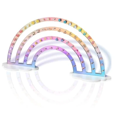 Image of Acrylic Earring Holder, Rainbow Display Stand Organizer, Exquisite Double Sided Organizer Jewelry Rack Display, Iridescent Ear Studs Show (Rainbow)