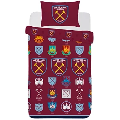 Image of C Stores Hammers Wst Ham Single Size Duvet Cover Reversible Bedding Set with Pillowcase HISTORICAL CRESTS LIMITED EDITION