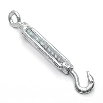 Image of Merriway BH04226 (2 Pcs) Turnbuckle Strainer Hook to Eye Wire Rope Tensioner, Galvanised M6 (15/64 inch) Pack of 2 Pieces