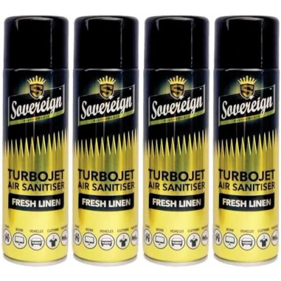 Image of 4 x Bundle New Scents Sovereign Car Home Office Gym Turbojet Air Sanitiser Freshener Spray (Fresh Linen)