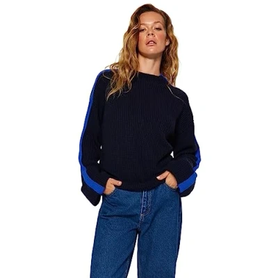 Image of Trendyol FeMan Oversize Basic Crew Neck Knitwear Sweater,Navy Blue,M