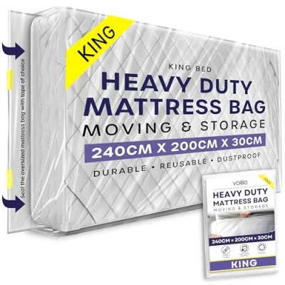 Image of King Mattress Cover for Moving 1 Pack Reusable Waterproof Bags Moving, Storage and Protect Beds from Stains, Dust, Pest Damage 240 x 200 30cm Bag (92.5gsm)