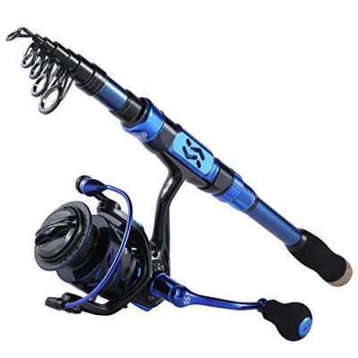 Image of Sougayilang Fishing Rod Reel Combos, 24Ton Carbon Fibre, Portable Telescopic Pole for Travel with Spinning Reels Saltwater Freshwater 2.4B