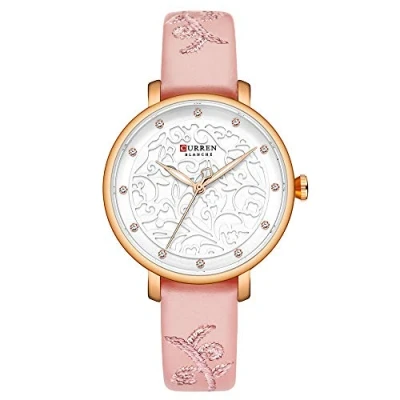 Image of CURREN Women Watches Pink Leather Wristwatch with Rhinestone Ladies Clock Fashion Quartz Watch Relogio Feminino (Pink Leather)