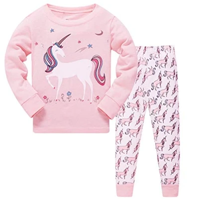 Image of LitBud Girls Christmas Unicorn Pajamas Sleepwears 2pcs Long Sleeves Tops Pjs Nightwear + Pants Sets for Toddler Kid Size 5 6 Years 6T