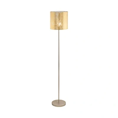Image of Eglo Viserbella Vintage Floor Lamp, Steel and Fabric in Champagne Gold Coloured Standing Light, Living Room Lighting, E27 Socket, incl. Foot Switch