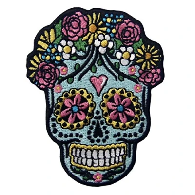 Image of Sugar Skull Embroidered Day of The Dead Applique Iron On Sew Patch