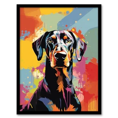 Image of Artery8 Doberman Dog Lover Gift Pet Portrait Abstract Pop Art Artwork Painting Print Framed Poster Wall Decor 12x16 inch