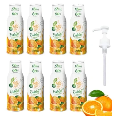 Image of 8 Pack Light Low Carb Fitness Syrup by FruttaMax Pump for Gift Zero Sugar with Stevia 60% Fruit Content 500ml (8 x Orange Light)