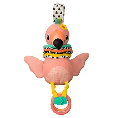 Image of Infantino Tuggable Musical Pink Flamingo Car Seat &amp; Stroller Compatible, Ages 0M+