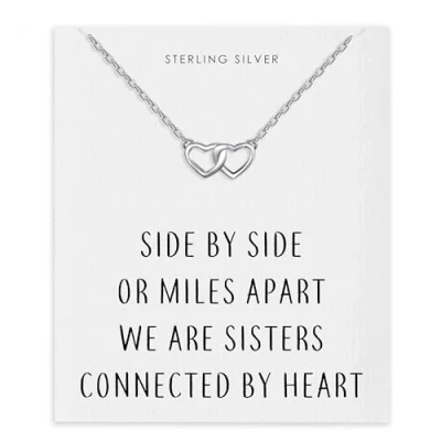 Image of Philip Jones Sterling Silver Sister Heart Link Necklace with Quote Card